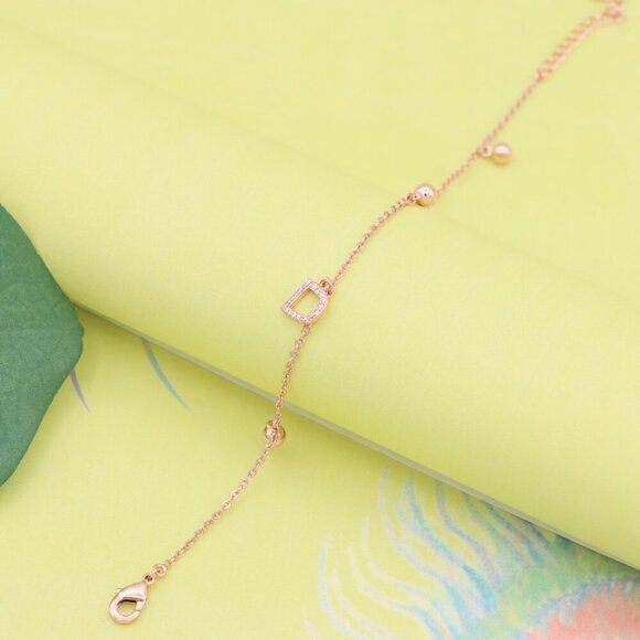 "Rose Gold D Initial Charm Bracelet with Adjustable Chain, XPBL1147 - Picture 4 of 12